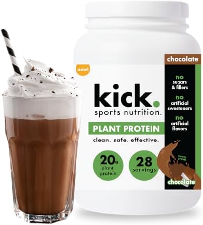  Chocolate Flavored Protein Powder for Workout, Kick Plant Protein 20g Protein Powder Gluten Free, No Sugar, No Artifici