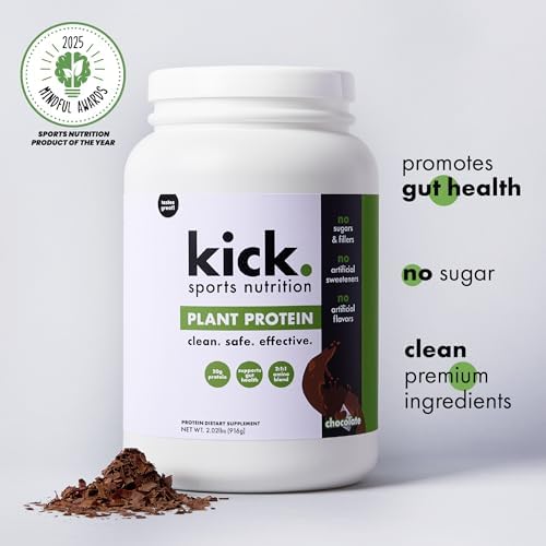  Chocolate Flavored Protein Powder for Workout, Kick Plant Protein 20g Protein Powder Gluten Free, No Sugar, No Artifici