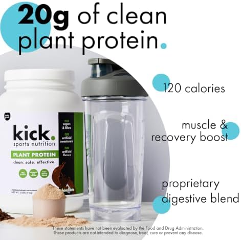  Chocolate Flavored Protein Powder for Workout, Kick Plant Protein 20g Protein Powder Gluten Free, No Sugar, No Artifici