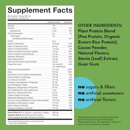  Chocolate Flavored Protein Powder for Workout, Kick Plant Protein 20g Protein Powder Gluten Free, No Sugar, No Artifici